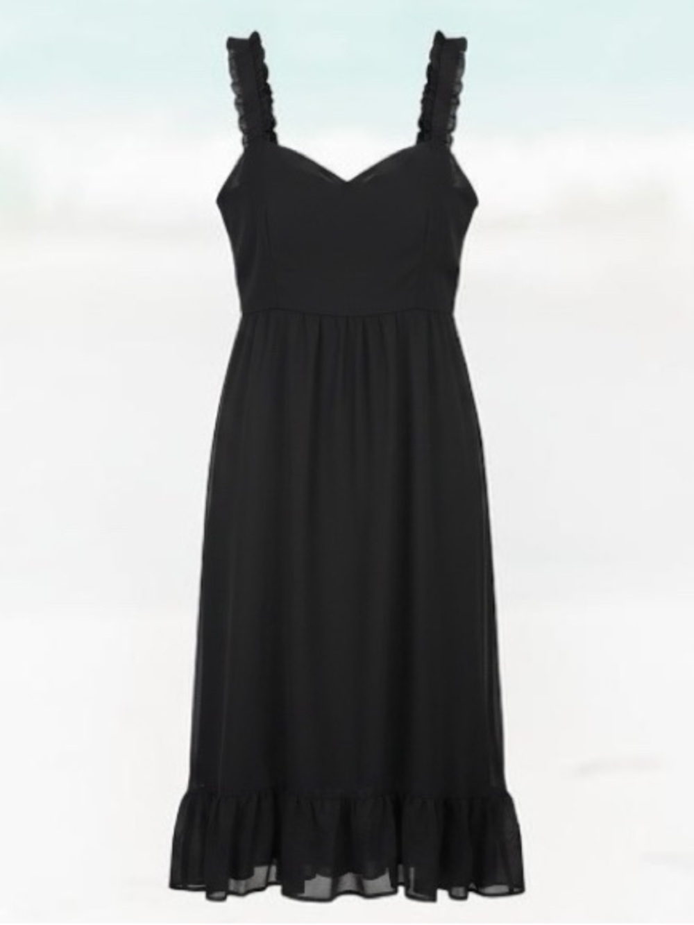 Black Ruffled Strap Midi Dress